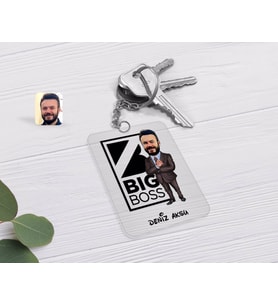 BK Gift Kişiye Özel Erkek Big Boss Karikatürlü Şeffaf Pleksi Anahtarlık-1 (Beyaz)