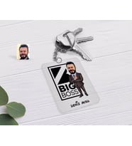 BK Gift Kişiye Özel Erkek Big Boss Karikatürlü Şeffaf Pleksi Anahtarlık-1 (Beyaz)