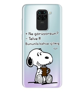 Snoopy Tasarımlı Süper Şeffaf Silikon Telefon Kılıfı Xiomai Redmi Note 9