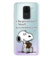 Snoopy Tasarımlı Süper Şeffaf Silikon Telefon Kılıfı Xiomai Redmi Note 9