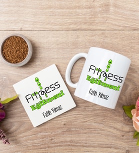 Fitness Eğitmeni Beyaz Kupa Bardak Ve Bardak Altlığı Seti