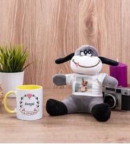 İsim Yazılı ve Tarihli Sarı Kupa Bardak ve Peluş Eşek
