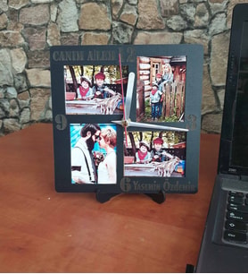 Kişiye Özel Ahşap 4 Fotoğraflı Masa Saati (UV BASKILI)