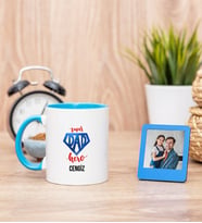 Super Dad Mavi Kupa Bardak ve Mavi Mini Fotoğraf Çerçevesi
