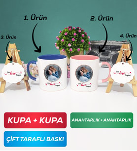 İkili Lacivert Pembe Sevgiliye Sevgililer Günü Hediyesi 11 Kupa Bardak Anahtarlık