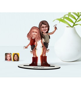 BK Gift Kişiye Özel Kız Kardeşler Karikatürlü Ahşap Biblo Model-5 (Beyaz)