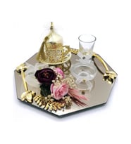 Lora Davet Damat Kahve Fincanı Tepsisi Sekizgen (1 Adet) Pembe - 53119