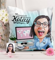 BK Gift Kişiye Özel Bayan Genel Müdür Karikatürlü  Yastık  1