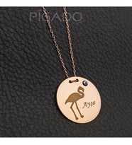 isme Kişiye Özel 925 Ayar Gümüş Flamingo Baskılı Kolye Rose