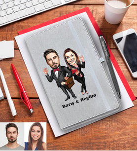Kişiye Özel Avukat Arkadaş Karikatürlü Gri Defter Kalem Hediye Seti Model-1