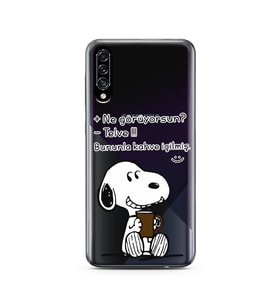 Snoopy Tasarımlı Süper Şeffaf Silikon Telefon Kılıfı Samsung A30s