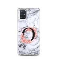 Mermer Çiçekli Harf Tasarım Süper Şeffaf Silikon Telefon Kılıfı Samsung A51 O-Ha