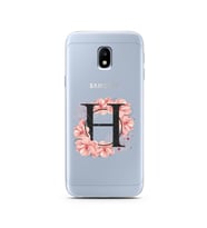 Pembe Çiçekli Harf Tasarım Süper Şeffaf Silikon Telefon Kılıfı Samsung J3 Pro H-