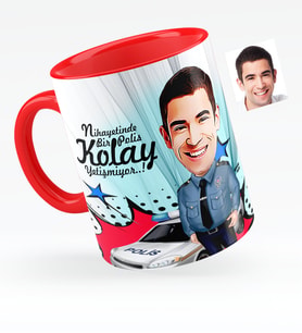 BK Gift Kişiye Özel Bay Polis Karikatürlü Kırmızı Kupa Bardak  6