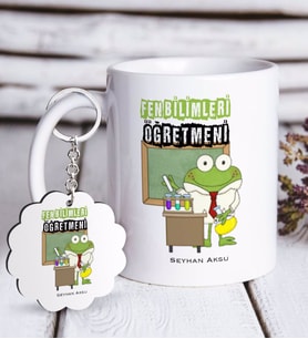 BK Gift Kişiye Özel Fen Bilimleri Öğretmeni Beyaz Kupa ve Anahtarlık Hediye Seti-2 (Model 1)