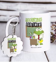 BK Gift Kişiye Özel Fen Bilimleri Öğretmeni Beyaz Kupa ve Anahtarlık Hediye Seti-2 (Model 1)