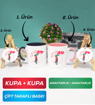 İkili Siyah Pembe Sevgiliye Sevgililer Günü Hediyesi 3 Kupa Bardak Anahtarlık