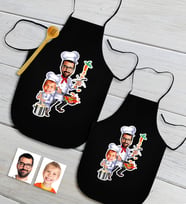 BK Gift Kişiye Özel İkili Baba Oğul Karikatürlü Siyah Mutfak Önlüğü Seti-1