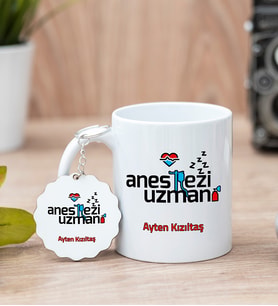 Anestezi Uzmanı Beyaz Kupa Bardak Ve Anahtarlık Set