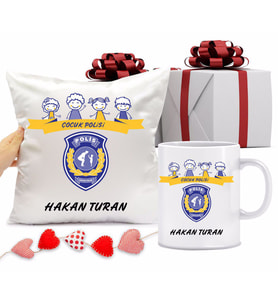 Çocuk Polisi Kupa Bardağı ve Yastığı Hediye Seti (Model 1)