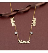 Kişiye Özel Nazarlı Üç İsimli Aile Gümüş Kolye (Gold)