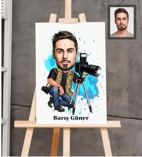 Kişiye Özel Fotoğrafçı Karikatürlü  Ahşap Tablo 30x47 Bay-2
