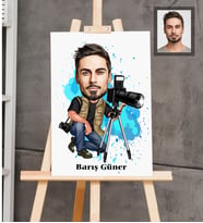 Kişiye Özel Fotoğrafçı Karikatürlü  Ahşap Tablo 30x47 Bay-2