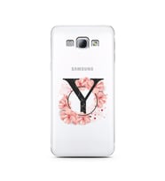 Pembe Çiçekli Harf Tasarım Süper Şeffaf Silikon Telefon Kılıfı Samsung A8 (2015)