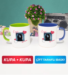 İkili Sevgiliye Sevgililer Günü Hediyesi 7 Kupa Bardak Yeşil Lacivert