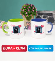 İkili Sevgiliye Sevgililer Günü Hediyesi 7 Kupa Bardak Yeşil Lacivert