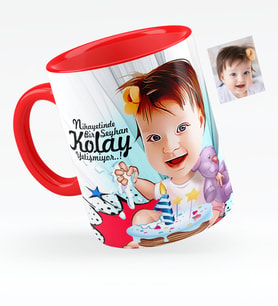 BK Gift Kişiye Özel Bebek Doğum Günü Karikatürlü Kırmızı Kupa Bardak  2