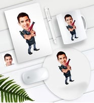 BK Gift Kişiye Özel Erkek Kuaför Karikatürlü Defter Kalem Kupa Mouse Pad Seti (Model 1)
