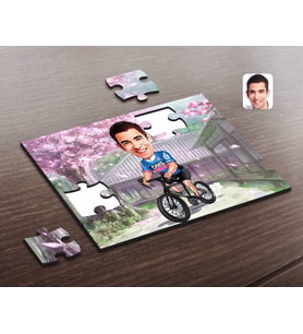 BK Gift Kişiye Özel Erkek Bisiklet Sürücüsü Karikatürlü Ahşap Puzzle-1