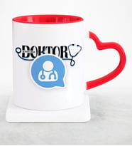 BK Gift Kişiye Özel Mesleki Doktor Kırmızı Kalpli Kupa Bardak  11