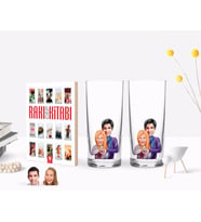 BK Gift Kişiye Özel Renkli Baskılı Sevgililer Karikatürlü İkili Rakı Bardağı ve Rakı Cep Kitabı Hediye Seti-89 (Model 1)