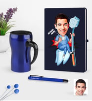 BK Gift Kişiye Özel Bay Diş Hekimi Karikatürlü Lacivert Defter Kalem Termos Mug Seti - 2 (Model 1)