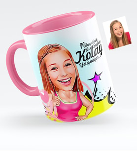 BK Gift Kişiye Özel Bayan Karikatürlü Pembe Kupa Bardak  7