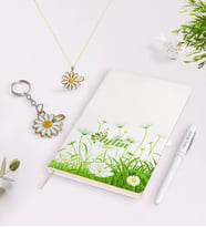BK Gift Kişiye Özel İsimli Defter Kalem Gold Papatya Kolye ve Anahtarlık Seti-6 (Model 1)