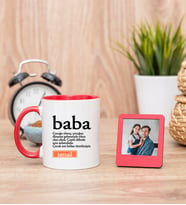 Baba Kelime Anlamı Kırmızı Kupa Bardak ve Kırmızı Mini Fotoğraf Çerçevesi