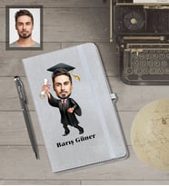 Kişiye Özel Mezuniyet Karikatürlü Gri Defter Kalem Hediye Seti  Bay-3