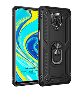 Microsonic Xiaomi Redmi Note 9 Pro Max Kılıf Military Ring Holder Siyah