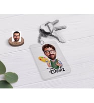 BK Gift Kişiye Özel Erkek Ressam Karikatürlü Şeffaf Pleksi Anahtarlık (Beyaz)