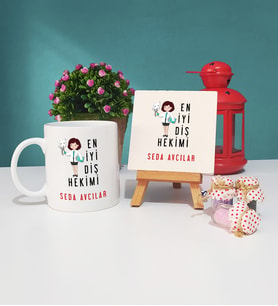 En İyi Diş Hekimi Tasarımlı Kişiye Özel Diş Hekimi Kupa Bardak ve Dekoratif Taş Baskı Seti