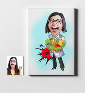 BK Gift Kişiye Özel Bayan Diyetisyen Karikatür Kanvas Tablo 50x70cm 1