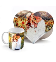 Kişiye Özel Fotoğraflı Romantik Kalp Puzzle & Baskılı Kupa Hediye Seti