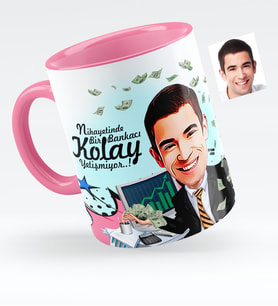 BK Gift Kişiye Özel Bay Bankacı Karikatürlü Pembe Kupa Bardak  1