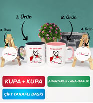 İkili Siyah Pembe Sevgiliye Sevgililer Günü Hediyesi 10 Kupa Bardak Anahtarlık