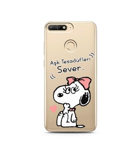 Snoopy Tasarımlı Süper Şeffaf Silikon Telefon Kılıfı Huawei Y6 Prime 2018