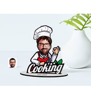 BK Gift Kişiye Özel Erkek Chef Karikatürlü Ahşap Biblo Model-14 (Beyaz)