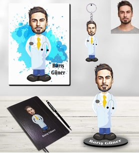 Kişiye Özel Doktor Karikatürlü 5 li Hediye Seti Bay-2